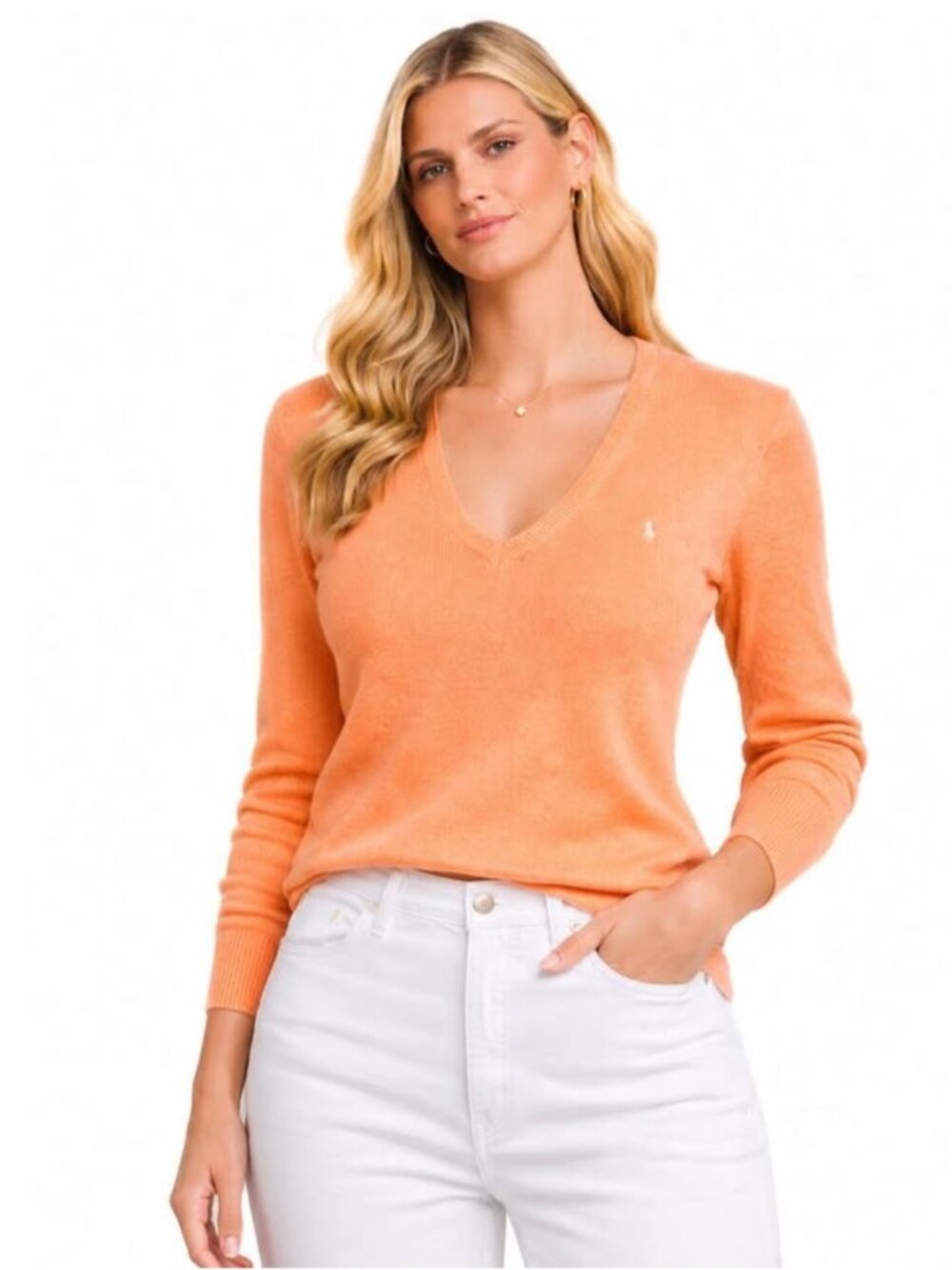 Lauren Ralph Lauren Peach V-Neck Sweater